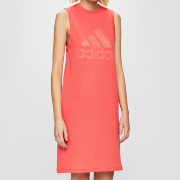 Adidas Coral Hidden Logo Jersey Style Dress Size M - Picture 1 of 13